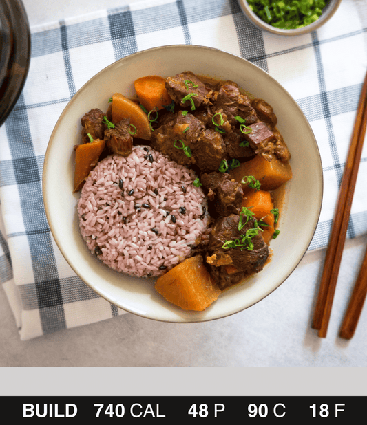 Korean Braised Beef with Purple Rice
